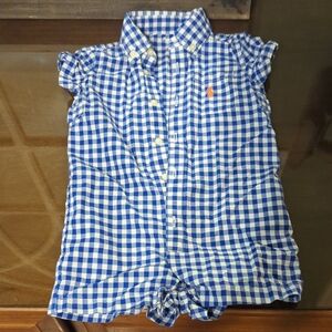 Ralph Lauren Blue Gingham One Piece Short Outfit